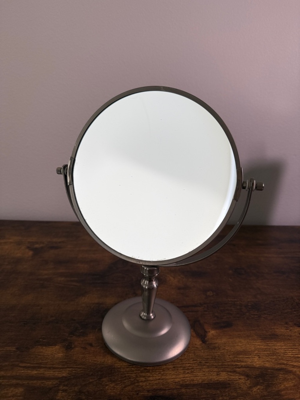 Vanity Makeup & Magnifying Mirror- Brushed Silver Double-Sided Standing Mirror